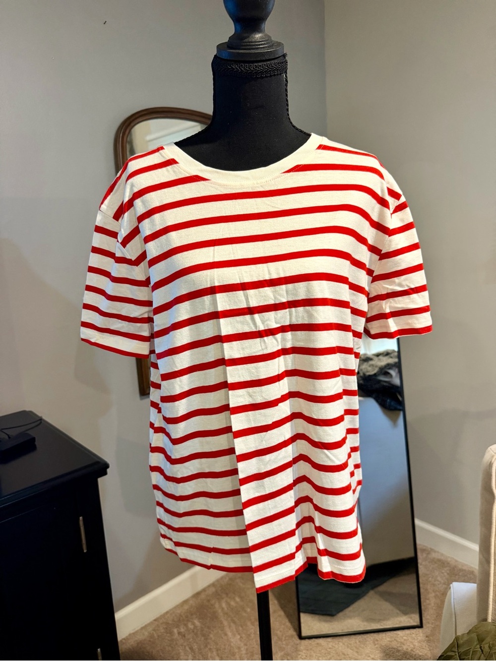 Zara Red and White Striped Short Sleeve Tee